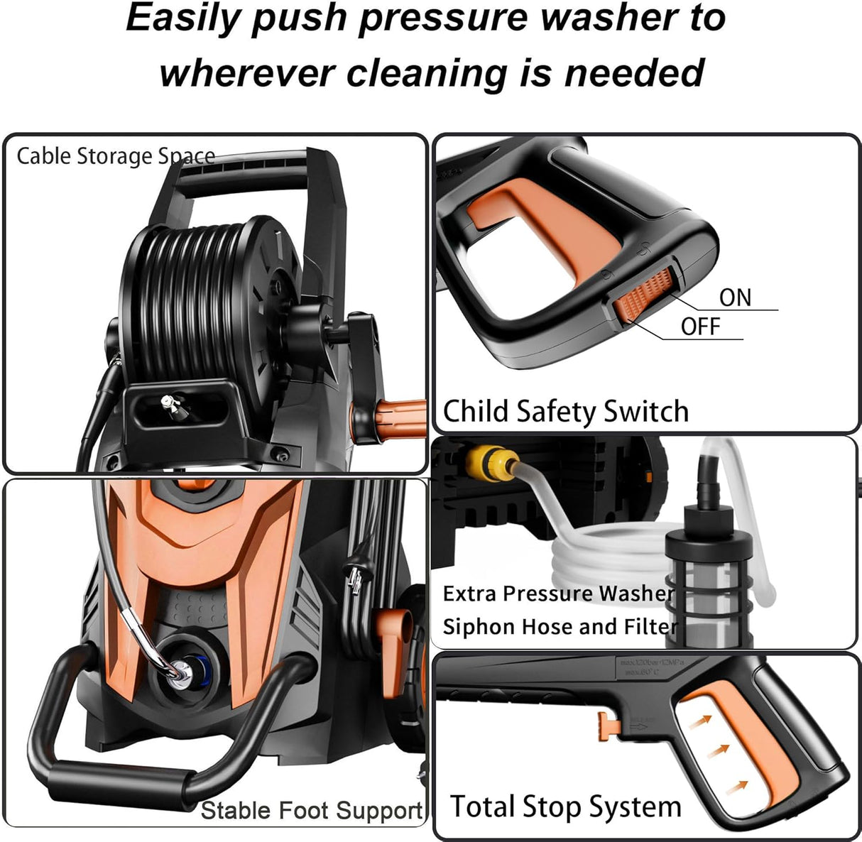 FOTING Electric Pressure Washer 4500PSI — 4 Nozzles & Foam Cannon, Red