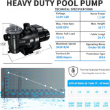FOTING 1.5HP In/Above Ground Pool Pump 6000GPH — Self-Priming, Single Speed, 115V
