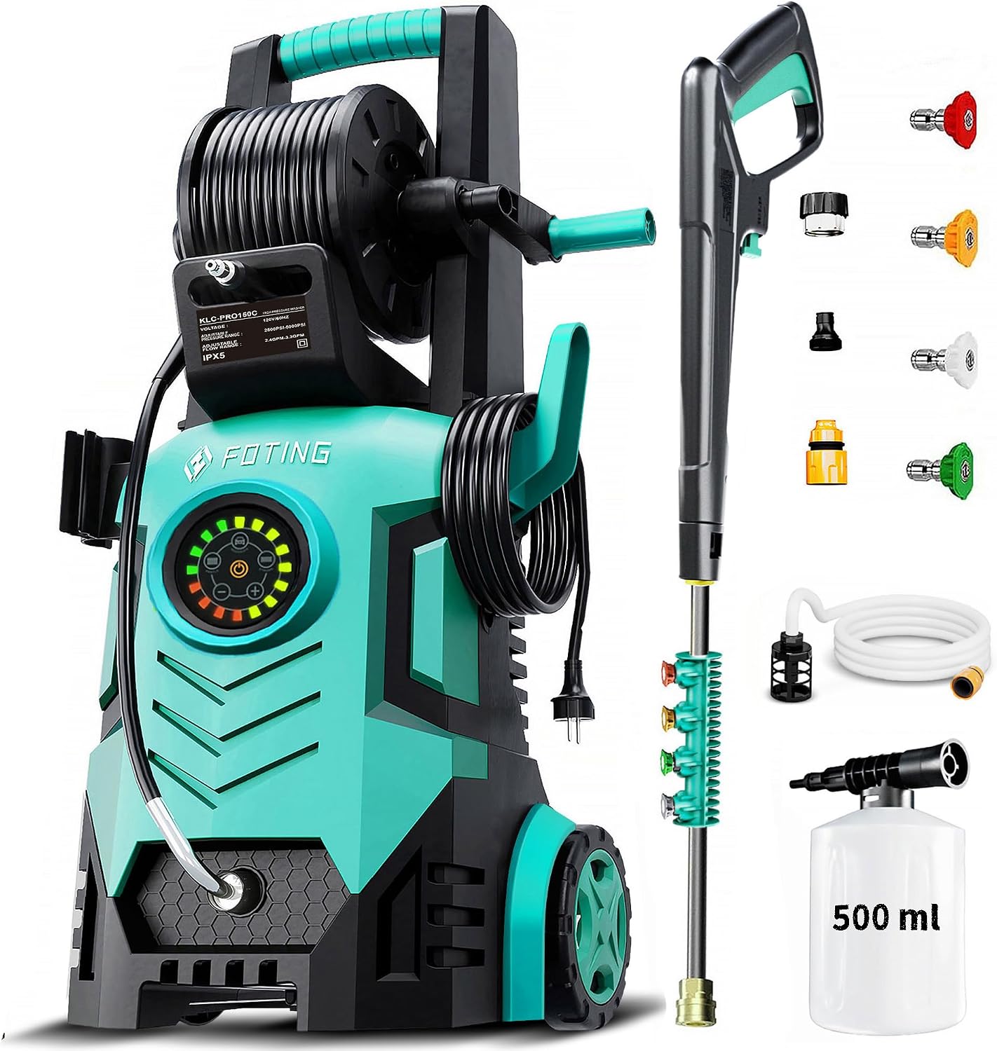4500PSI with 4 Quick Connect Nozzles,Inlet Hose & Filter, Foam Cannon for Cars/Fences/Driveways/Patios/Home Cleaning,Blue