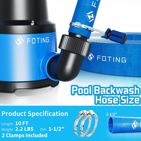 FOTING Pool Backwash Hose 10FT — 1-1/2" Heavy Duty PVC