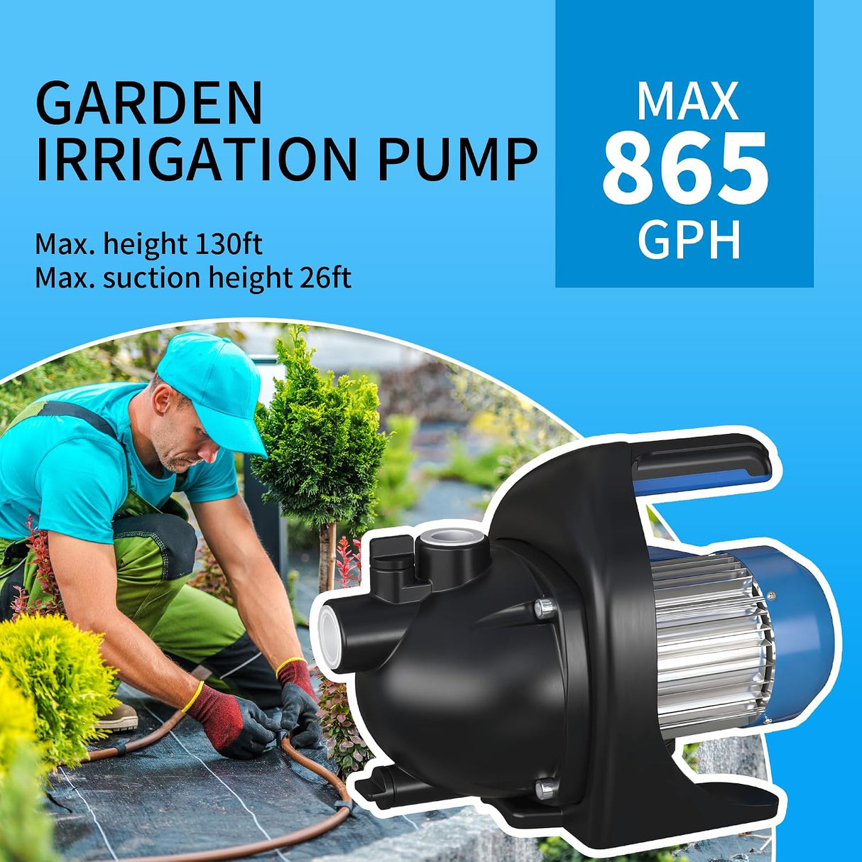 FOTING 1HP Shallow Well Jet Pump 865GPH — Stainless Steel, Blue