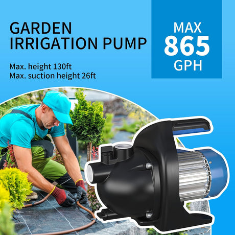 FOTING 1HP Shallow Well Jet Pump 865GPH — Stainless Steel, Blue