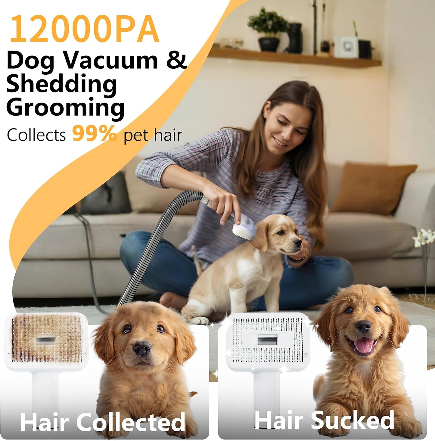 FOTING 5-in-1 Dog Grooming Vacuum, 12000Pa Dog Clippers & Shedding Brush Grooming Cleaning Tools Pet Grooming Vacuum, 2 Suction Levels Shedding Pet Hair Home Cleaning, White