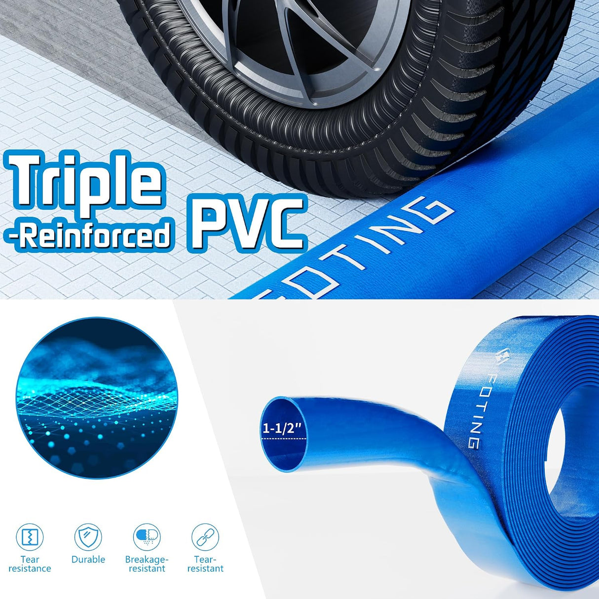 FOTING Pool Backwash Hose 25FT — 1-1/2" Heavy Duty PVC