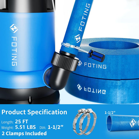 FOTING Pool Backwash Hose 25FT — 1-1/2" Heavy Duty PVC