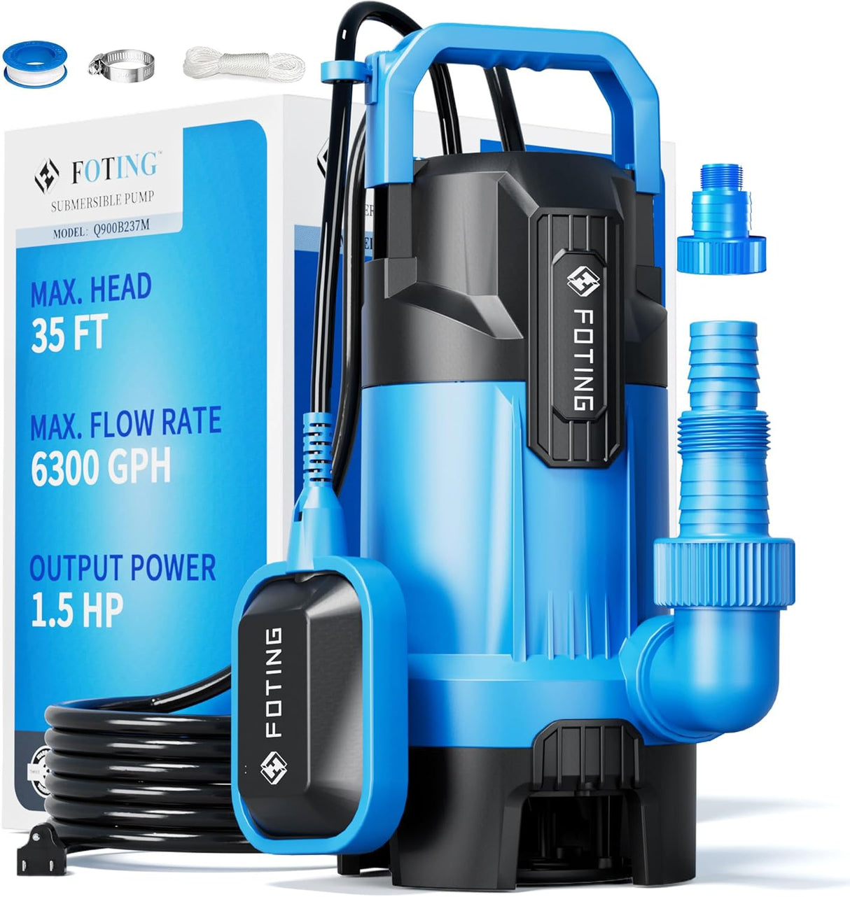 FOTING Submersible Sump Pump — High Flow, Clean & Dirty Water, Float Switch, Extra Large