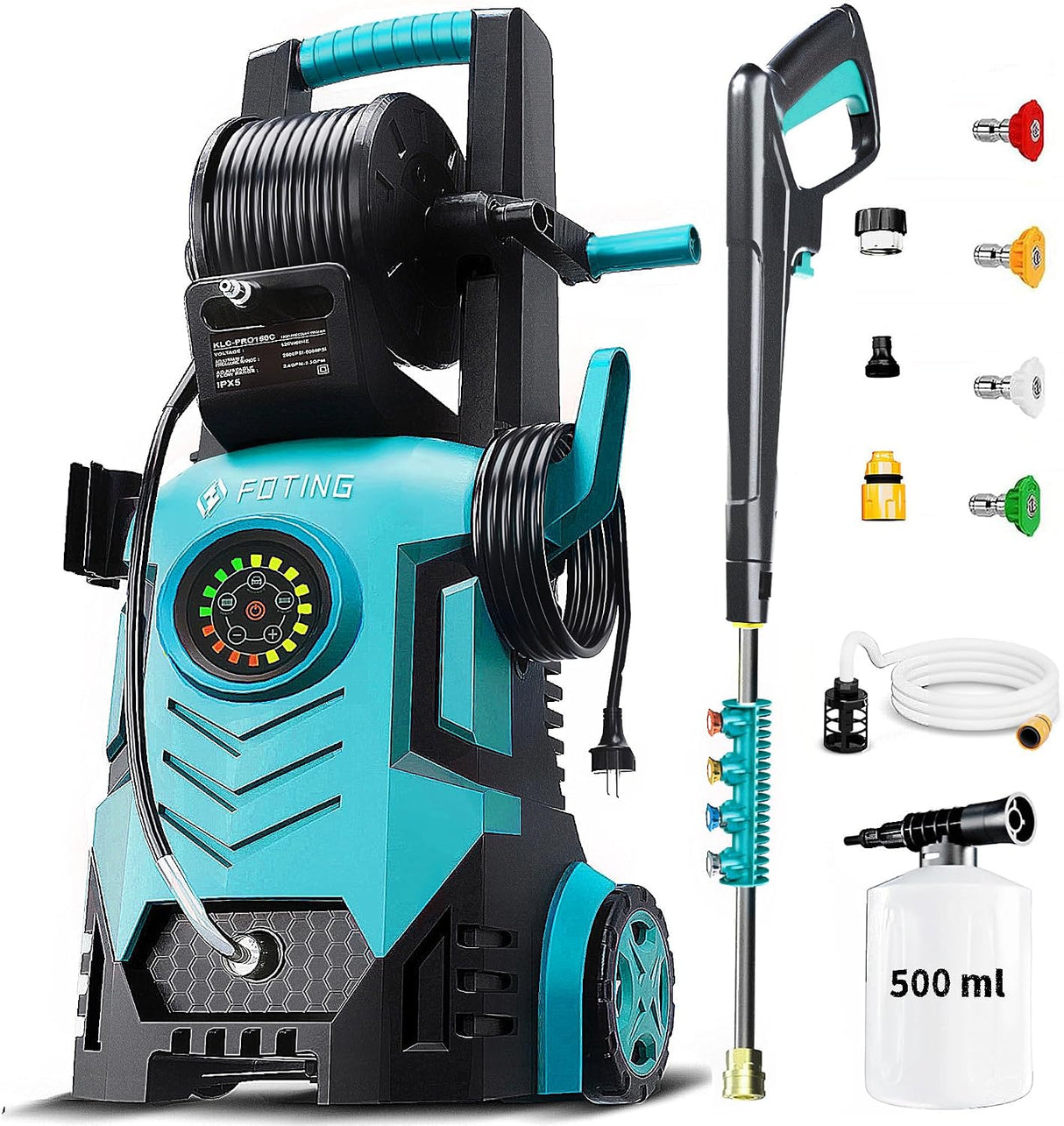 FOTING Pressure Washer 5000PSI — 8-Level Touch Screen, 34" Tall, Red (V2)