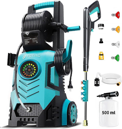 2026Upgraded Pressure Washer 5000PSI with Adjustable Touch Screen 8 Level, 34" Tall, 4 Quick Connect Nozzles,Inlet Hose&Filter&500mlFoam Cannon for Cars/Fences/Driveways/Home Cleaning,Red
