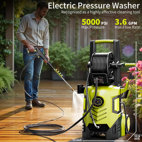 FOTING Pressure Washer 5000PSI — 8-Level Touch Screen, 34" Tall, Yellow