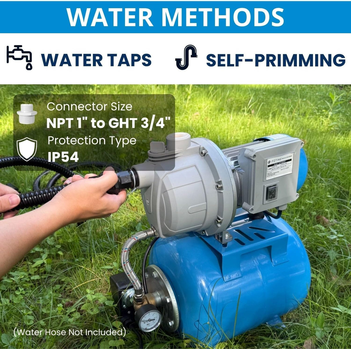 FOTING 1.5HP Shallow Well Pump — with Pressure Tank, Blue