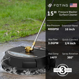 FOTING Pressure Washer Surface Cleaner 15" — 4000PSI, 2 Nozzles, 1/4" Quick Connect