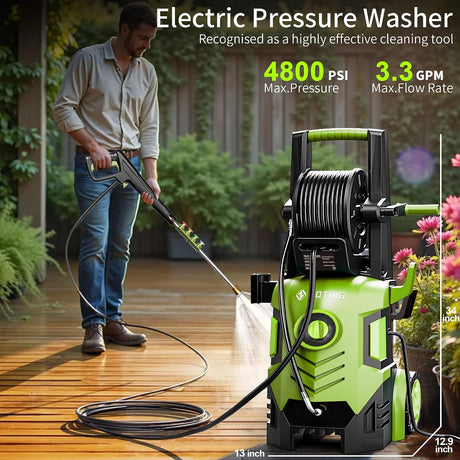FOTING Electric Pressure Washer 4800PSI — 34" Tall, 4 Nozzles, Green