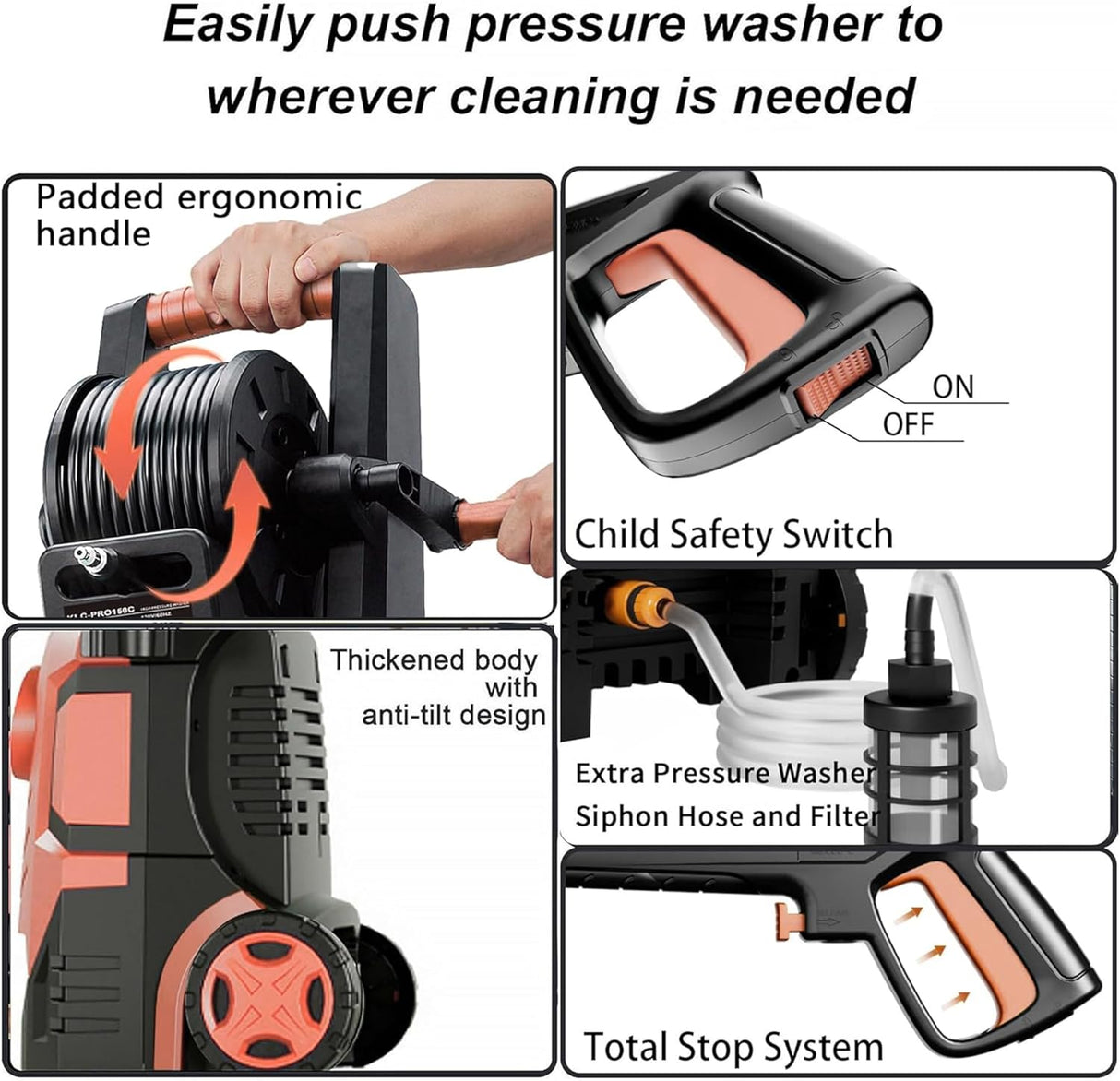 FOTING Pressure Washer 5000PSI — 8-Level Touch Screen, 34" Tall, Red