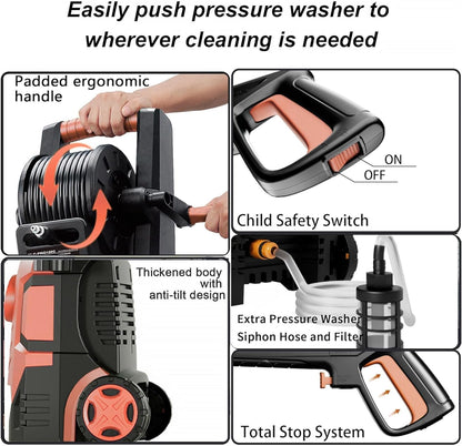 2026New Pressure Power Washer 5000PSI with Adjustable Touch Screen 8 Level, 34" Tall, 4 Quick Connect Nozzles,Inlet Hose&Filter&500mlFoam Cannon for Cars/Fences/Driveways/Home Cleaning (Red)