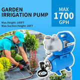 FOTING 1.6HP Shallow Well Pump 1700GPH — Pressure Tank, 180FT, Blue