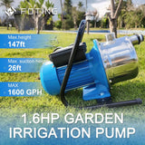 FOTING 1.6HP Shallow Well Jet Pump 1600GPH — Stainless Steel, 115V, Blue