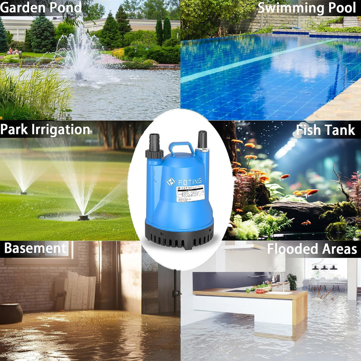 FOTING 1/4HP Submersible Sump Pump 1676GPH — Clean & Dirty Water